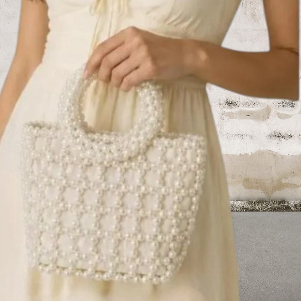 A New Day $30 Mini Pearl Beaded Bucket Bag in Ivory NWT